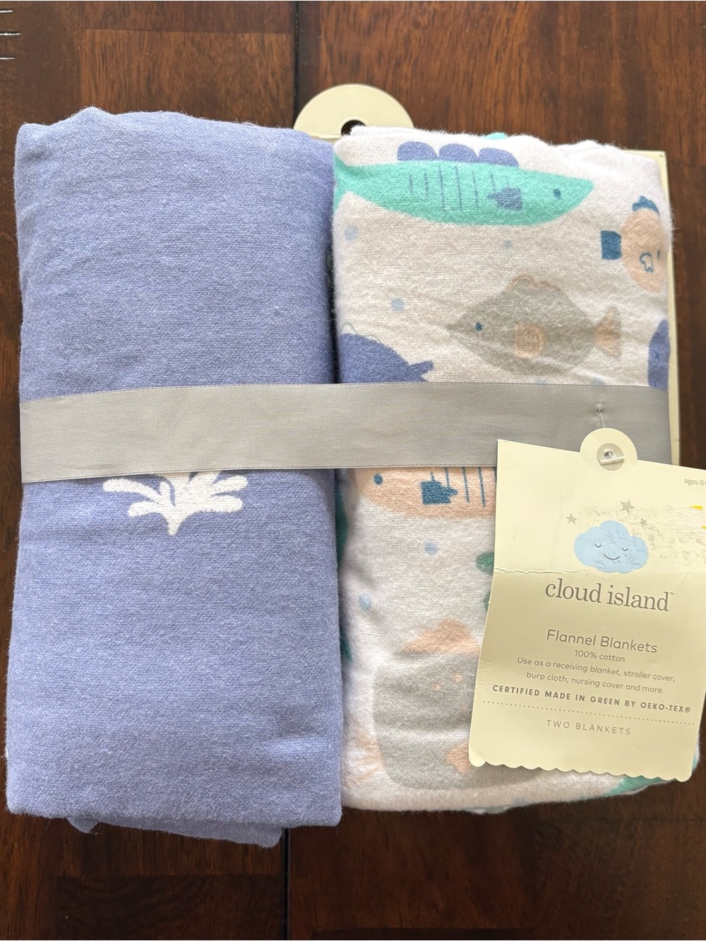 Cloud Island Baby Flannel Blankets – Blue, Mint, White Fish Motif